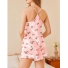 image:imageEkouaer Satin Pajama Set for Women 2 Piece Camisole Top and Shorts Silk Lingerie with Ruffle Floral NightwearLittle Pink Flower