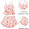 image:imageEkouaer Satin Pajama Set for Women 2 Piece Camisole Top and Shorts Silk Lingerie with Ruffle Floral NightwearLittle Pink Flower