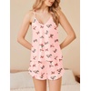 image:imageEkouaer Satin Pajama Set for Women 2 Piece Camisole Top and Shorts Silk Lingerie with Ruffle Floral NightwearLittle Pink Flower