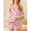 image:imageEkouaer Satin Pajama Set for Women 2 Piece Camisole Top and Shorts Silk Lingerie with Ruffle Floral NightwearPink Bowknot