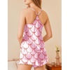 image:imageEkouaer Satin Pajama Set for Women 2 Piece Camisole Top and Shorts Silk Lingerie with Ruffle Floral NightwearPink Bowknot