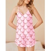 image:imageEkouaer Satin Pajama Set for Women 2 Piece Camisole Top and Shorts Silk Lingerie with Ruffle Floral NightwearPink Bowknot