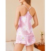 image:imageEkouaer Satin Pajama Set for Women 2 Piece Camisole Top and Shorts Silk Lingerie with Ruffle Floral NightwearPink Flower
