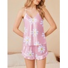 image:imageEkouaer Satin Pajama Set for Women 2 Piece Camisole Top and Shorts Silk Lingerie with Ruffle Floral NightwearPink Flower