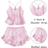 image:imageEkouaer Satin Pajama Set for Women 2 Piece Camisole Top and Shorts Silk Lingerie with Ruffle Floral NightwearPink Flower
