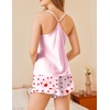 image:imageEkouaer Satin Pajama Set for Women 2 Piece Camisole Top and Shorts Silk Lingerie with Ruffle Floral NightwearPink Heart