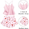 image:imageEkouaer Satin Pajama Set for Women 2 Piece Camisole Top and Shorts Silk Lingerie with Ruffle Floral NightwearPink Heart