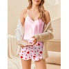 image:imageEkouaer Satin Pajama Set for Women 2 Piece Camisole Top and Shorts Silk Lingerie with Ruffle Floral NightwearPink Heart