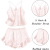 image:imageEkouaer Satin Pajama Set for Women 2 Piece Camisole Top and Shorts Silk Lingerie with Ruffle Floral NightwearPink Leopard
