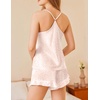 image:imageEkouaer Satin Pajama Set for Women 2 Piece Camisole Top and Shorts Silk Lingerie with Ruffle Floral NightwearPink Leopard