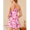 image:imageEkouaer Satin Pajama Set for Women 2 Piece Camisole Top and Shorts Silk Lingerie with Ruffle Floral NightwearPink Lips Heart