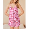 image:imageEkouaer Satin Pajama Set for Women 2 Piece Camisole Top and Shorts Silk Lingerie with Ruffle Floral NightwearPink Lips Heart