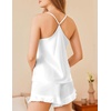 image:imageEkouaer Satin Pajama Set for Women 2 Piece Camisole Top and Shorts Silk Lingerie with Ruffle Floral NightwearPure White