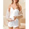 image:imageEkouaer Satin Pajama Set for Women 2 Piece Camisole Top and Shorts Silk Lingerie with Ruffle Floral NightwearPure White