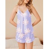image:imageEkouaer Satin Pajama Set for Women 2 Piece Camisole Top and Shorts Silk Lingerie with Ruffle Floral NightwearPurple Flower