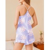image:imageEkouaer Satin Pajama Set for Women 2 Piece Camisole Top and Shorts Silk Lingerie with Ruffle Floral NightwearPurple Flower
