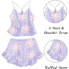 image:imageEkouaer Satin Pajama Set for Women 2 Piece Camisole Top and Shorts Silk Lingerie with Ruffle Floral NightwearPurple Flower