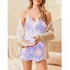 image:imageEkouaer Satin Pajama Set for Women 2 Piece Camisole Top and Shorts Silk Lingerie with Ruffle Floral NightwearPurple Flower