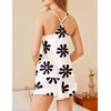 image:imageEkouaer Satin Pajama Set for Women 2 Piece Camisole Top and Shorts Silk Lingerie with Ruffle Floral NightwearWhite Flower