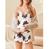 image:imageEkouaer Satin Pajama Set for Women 2 Piece Camisole Top and Shorts Silk Lingerie with Ruffle Floral NightwearWhite Flower