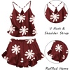 image:imageEkouaer Satin Pajama Set for Women 2 Piece Camisole Top and Shorts Silk Lingerie with Ruffle Floral NightwearWine Red Flower