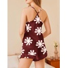 image:imageEkouaer Satin Pajama Set for Women 2 Piece Camisole Top and Shorts Silk Lingerie with Ruffle Floral NightwearWine Red Flower