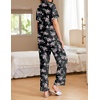 image:imageEkouaer Women Pajamas Set Button Down Sleepwear Short Sleeve Nightwear with Long Pants Soft Pjs Set SXXLBig Black Flowers
