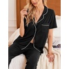 image:imageEkouaer Women Pajamas Set Button Down Sleepwear Short Sleeve Nightwear with Long Pants Soft Pjs Set SXXLBlack