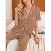 image:imageEkouaer Women Pajamas Set Button Down Sleepwear Short Sleeve Nightwear with Long Pants Soft Pjs Set SXXLBrown