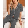 image:imageEkouaer Women Pajamas Set Button Down Sleepwear Short Sleeve Nightwear with Long Pants Soft Pjs Set SXXLDark Gray