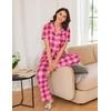 image:imageEkouaer Women Pajamas Set Button Down Sleepwear Short Sleeve Nightwear with Long Pants Soft Pjs Set SXXLHot Pink Plaid