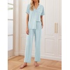 image:imageEkouaer Women Pajamas Set Button Down Sleepwear Short Sleeve Nightwear with Long Pants Soft Pjs Set SXXLIce Blue