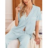 image:imageEkouaer Women Pajamas Set Button Down Sleepwear Short Sleeve Nightwear with Long Pants Soft Pjs Set SXXLIce Blue