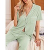image:imageEkouaer Women Pajamas Set Button Down Sleepwear Short Sleeve Nightwear with Long Pants Soft Pjs Set SXXLIce Green