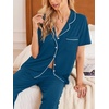 image:imageEkouaer Women Pajamas Set Button Down Sleepwear Short Sleeve Nightwear with Long Pants Soft Pjs Set SXXLIndigo