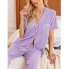 image:imageEkouaer Women Pajamas Set Button Down Sleepwear Short Sleeve Nightwear with Long Pants Soft Pjs Set SXXLLight Purple