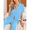 image:imageEkouaer Women Pajamas Set Button Down Sleepwear Short Sleeve Nightwear with Long Pants Soft Pjs Set SXXLLight Sky Blue