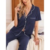 image:imageEkouaer Women Pajamas Set Button Down Sleepwear Short Sleeve Nightwear with Long Pants Soft Pjs Set SXXLNavy Blue