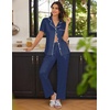 image:imageEkouaer Women Pajamas Set Button Down Sleepwear Short Sleeve Nightwear with Long Pants Soft Pjs Set SXXLNavy Blue Points