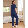 image:imageEkouaer Women Pajamas Set Button Down Sleepwear Short Sleeve Nightwear with Long Pants Soft Pjs Set SXXLNavy Blue Points