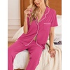 image:imageEkouaer Women Pajamas Set Button Down Sleepwear Short Sleeve Nightwear with Long Pants Soft Pjs Set SXXLPink