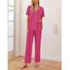 image:imageEkouaer Women Pajamas Set Button Down Sleepwear Short Sleeve Nightwear with Long Pants Soft Pjs Set SXXLPink