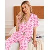 image:imageEkouaer Women Pajamas Set Button Down Sleepwear Short Sleeve Nightwear with Long Pants Soft Pjs Set SXXLPink Bow Tie