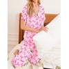 image:imageEkouaer Women Pajamas Set Button Down Sleepwear Short Sleeve Nightwear with Long Pants Soft Pjs Set SXXLPink Bow Tie