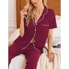 image:imageEkouaer Women Pajamas Set Button Down Sleepwear Short Sleeve Nightwear with Long Pants Soft Pjs Set SXXLRed