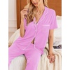 image:imageEkouaer Women Pajamas Set Button Down Sleepwear Short Sleeve Nightwear with Long Pants Soft Pjs Set SXXLRose