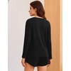 image:imageEkouaer Womens Crop Cami 3 Piece Waffle Knit Lounge Set Summer Pajama Sets with Long Sleeve Top amp Drawstring ShortsBlack