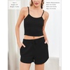 image:imageEkouaer Womens Crop Cami 3 Piece Waffle Knit Lounge Set Summer Pajama Sets with Long Sleeve Top amp Drawstring ShortsBlack