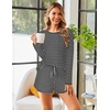 image:imageEkouaer Womens Crop Cami 3 Piece Waffle Knit Lounge Set Summer Pajama Sets with Long Sleeve Top amp Drawstring ShortsBlack and White Stripes