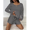 image:imageEkouaer Womens Crop Cami 3 Piece Waffle Knit Lounge Set Summer Pajama Sets with Long Sleeve Top amp Drawstring ShortsBlack and White Stripes